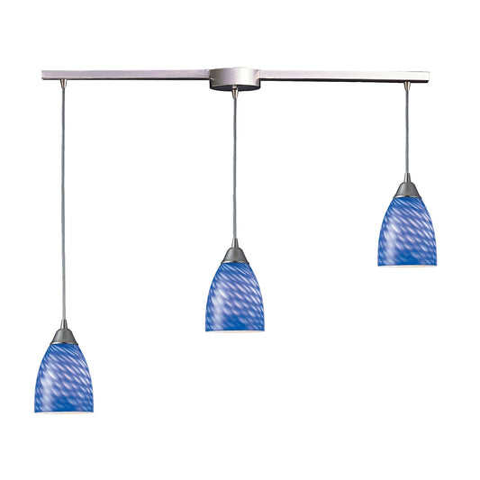 Arco Baleno 36" 3 Light Mini Pendant in Sapphire Glass & Satin Nickel