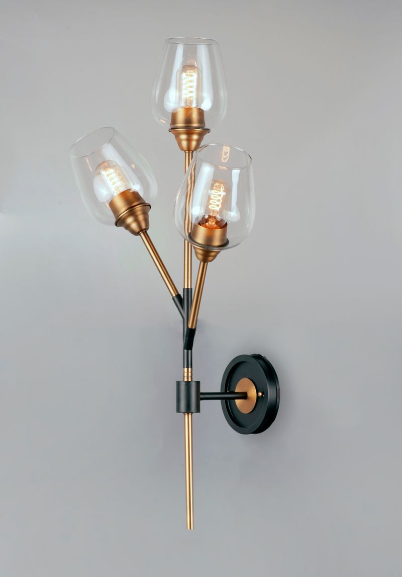 Savvy 32' 3 Light Wall Sconce in Antique Brass and Black