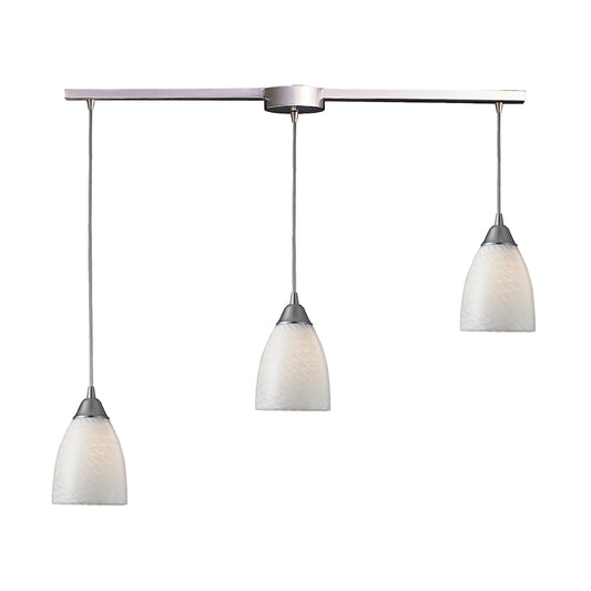 Arco Baleno 36" 3 Light Mini Pendant in White Swirl Glass & Satin Nickel