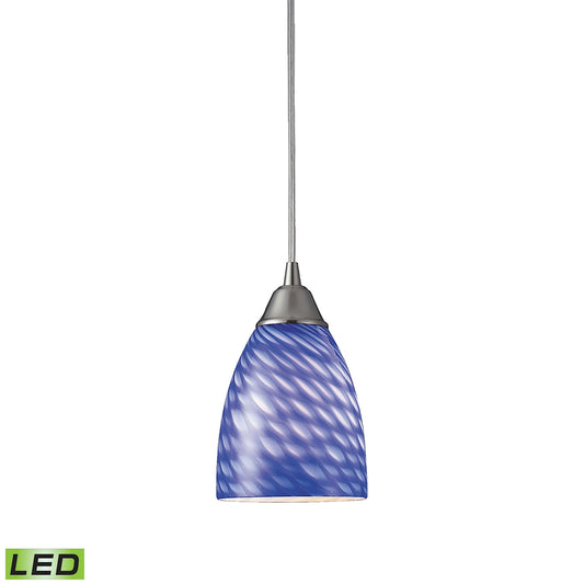 Arco Baleno 5" 1 Light LED Mini Pendant in Sapphire Glass & Satin Nickel