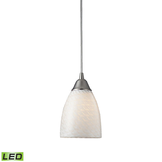 Arco Baleno 5" 1 Light LED Mini Pendant in WHite Swirl Glass & Satin Nickel