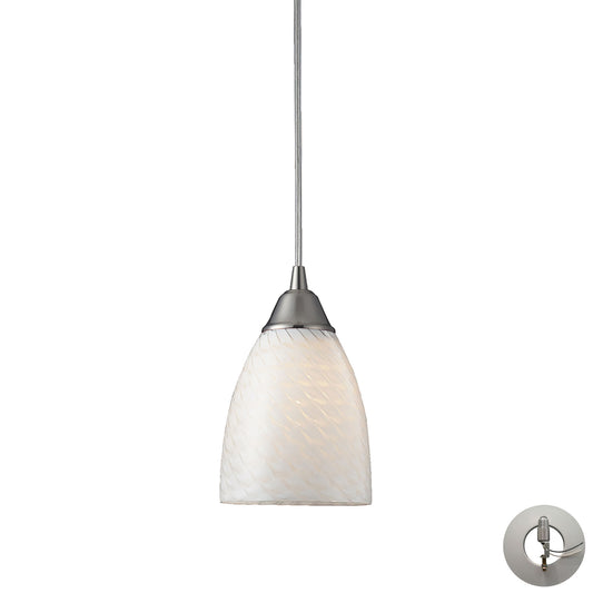 Arco Baleno 5" 1 Light Mini Pendant in White Swirl Glass & Satin Nickel with Adapter