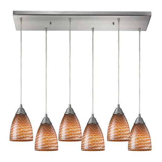 Arco Baleno 30" 6 Light Mini Pendant in Cocoa Glass & Satin Nickel