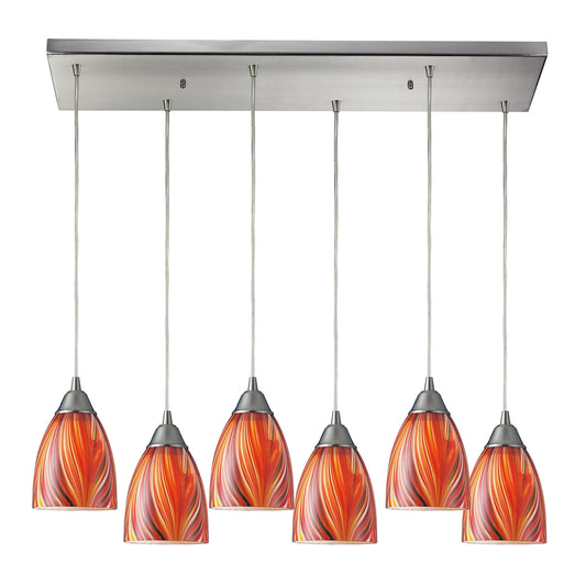 Arco Baleno 30" 6 Light Mini Pendant in Multicolor Glass & Satin Nickel