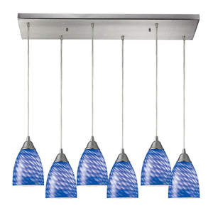 Arco Baleno 30' 6 Light Mini Pendant in Sapphire Glass & Satin Nickel