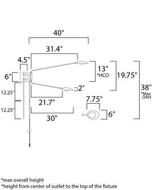 Scan 19.75' 2 Light Wall Sconce in Black and Satin Brass