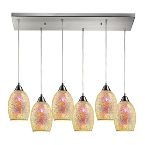 Avalon 30' 6 Light Mini Pendant in Multi Pink Glass & Satin Nickel