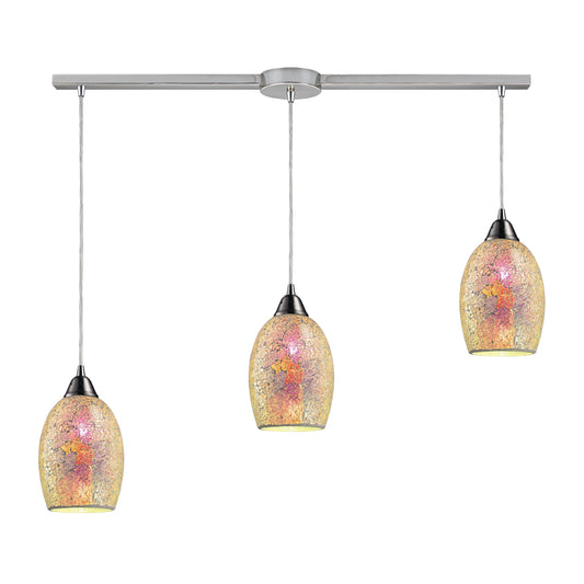 Avalon 36" 3 Light Mini Pendant in Multi Pink Glass & Satin Nickel