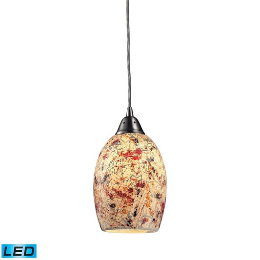 Avalon 5" 1 Light LED Mini Pendant in Multi Orange Glass & Satin Nickel