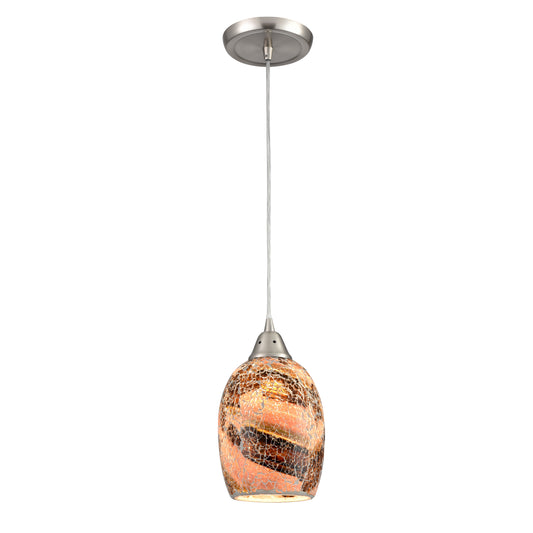 Avalon 5" 1 Light LED Mini Pendant in Multi Red Glass & Satin Nickel