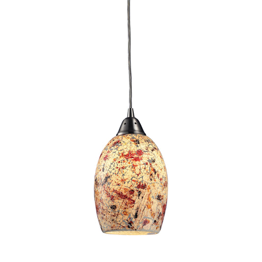 Avalon 5" 1 Light Mini Pendant in Multi Orange Glass & Satin Nickel