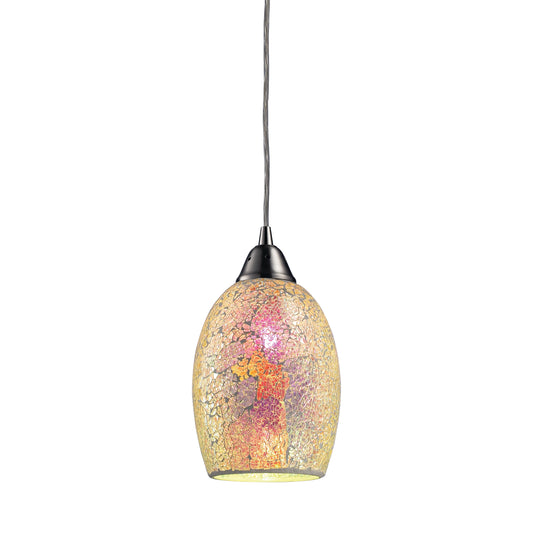 Avalon 5" 1 Light Mini Pendant in Multi Pink Glass & Satin Nickel