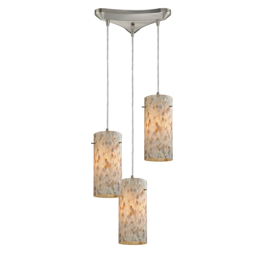 Capri 10" 3 Light Mini Pendant in Capiz Shell Shade & Satin Nickel