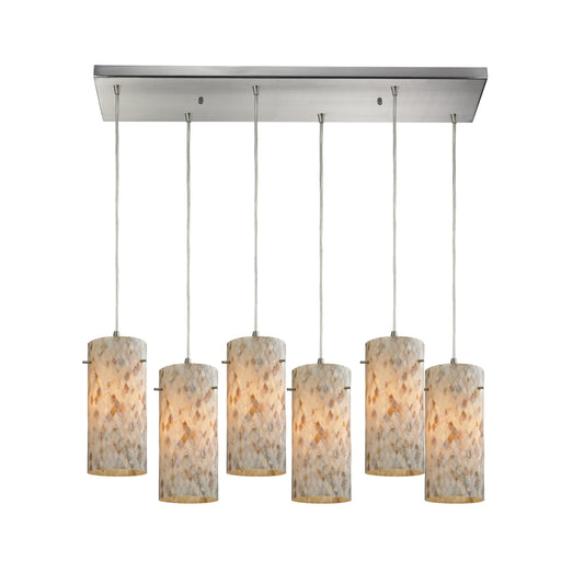 Capri 30" 6 Light Mini Pendant in Capiz Shell Shade & Satin Nickel