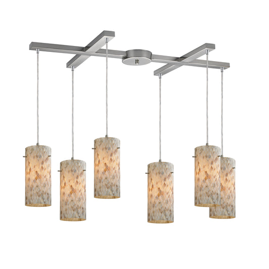 Capri 33" 6 Light Mini Pendant in Capiz Shell Shade & Satin Nickel