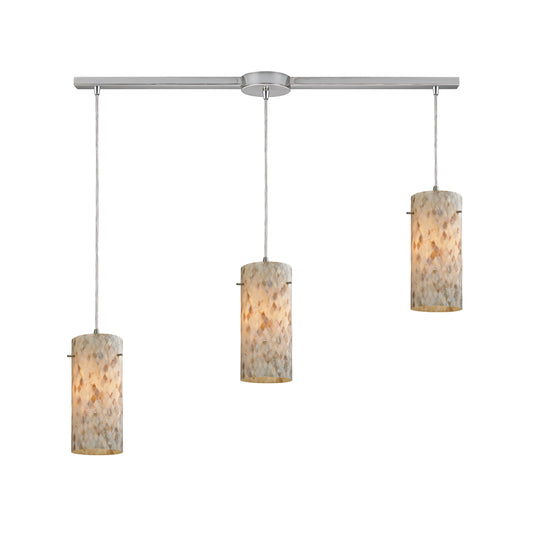 Capri 36" 3 Light Multi Level Mini Pendant in Capiz Shell Cylinder Shade & Satin Nickel