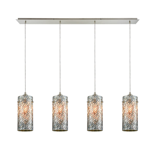 Capri 46" 4 Light Mini Pendant in Gray Capiz Shade & Satin Nickel