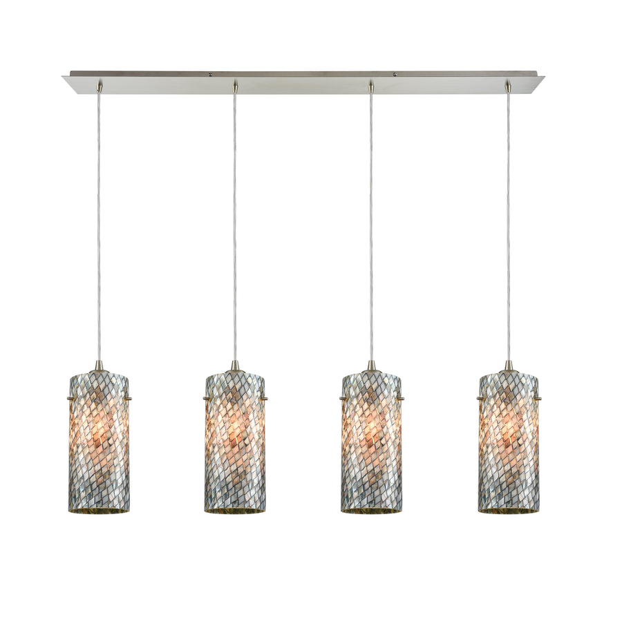 Capri 46' 4 Light Mini Pendant in Gray Capiz Shade & Satin Nickel