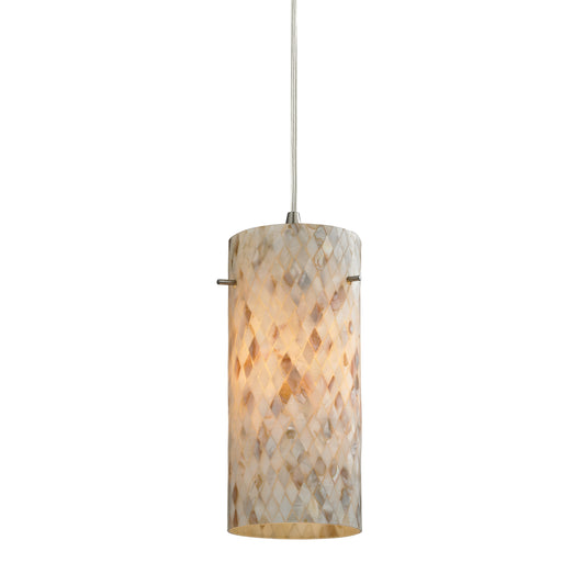 Capri 5" 1 Light Mini Pendant in Capiz Shell Shade & Satin Nickel