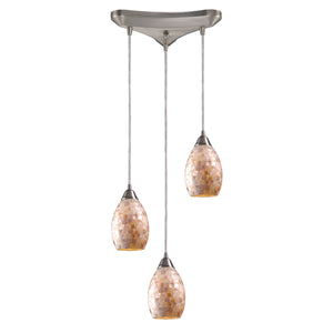 Capri 11' 3 Light Mini Pendant in Capiz Shell Shade & Satin Nickel