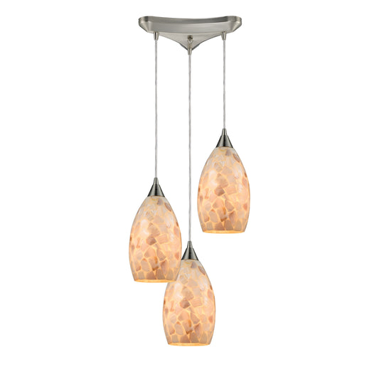 Capri 13" 3 Light Mini Pendant in Capiz Shell Shade & Satin Nickel