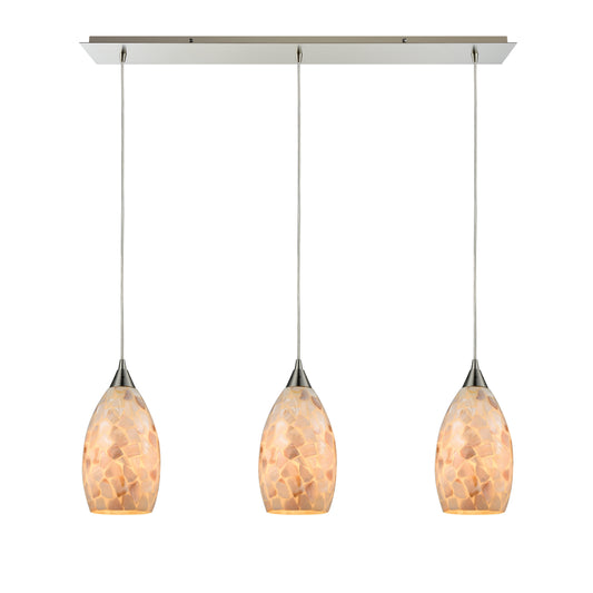 Capri 36" 3 Light Mini Pendant in Capiz Shell Shade & Satin Nickel