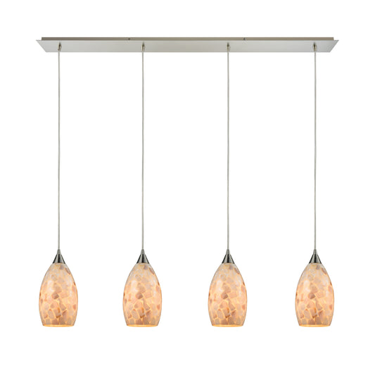 Capri 46" 4 Light Mini Pendant in Capiz Shell Shade & Satin Nickel