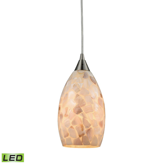 Capri 6" 1 Light LED Mini Pendant in Capiz Shell Shade & Satin Nickel