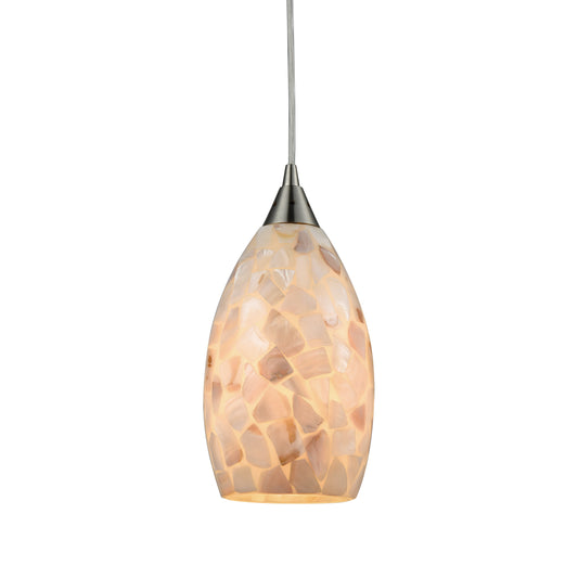 Capri 6" 1 Light Mini Pendant in Capiz Shell Shade & Satin Nickel