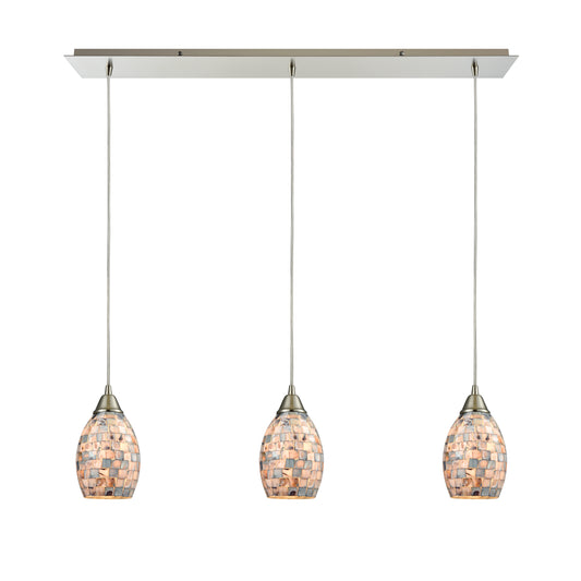 Capri 36" 3 Light Mini Pendant in Gray Capiz Shade & Satin Nickel