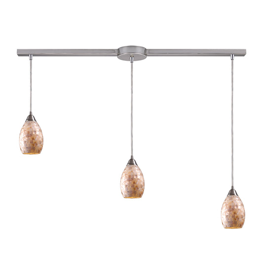 Capri 36" 3 Light Multi Level Mini Pendant in Capiz Shell Shade & Satin Nickel