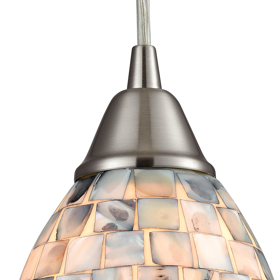Capri 5' 1 Light LED Mini Pendant in Gray Capiz Shade & Satin Nickel