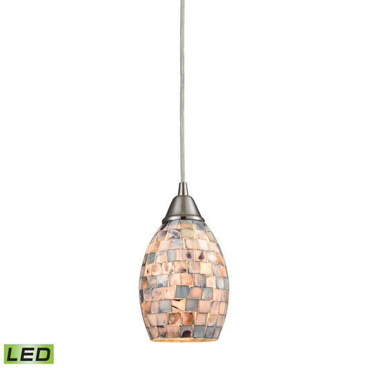 Capri 5" 1 Light Mini Pendant in Gray Capiz Shade & Satin Nickel