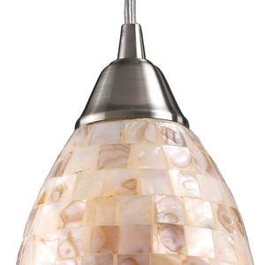 Capri 5' 1 Light Mini Pendant in Capiz Shell Cylinder Shade & Satin Nickel