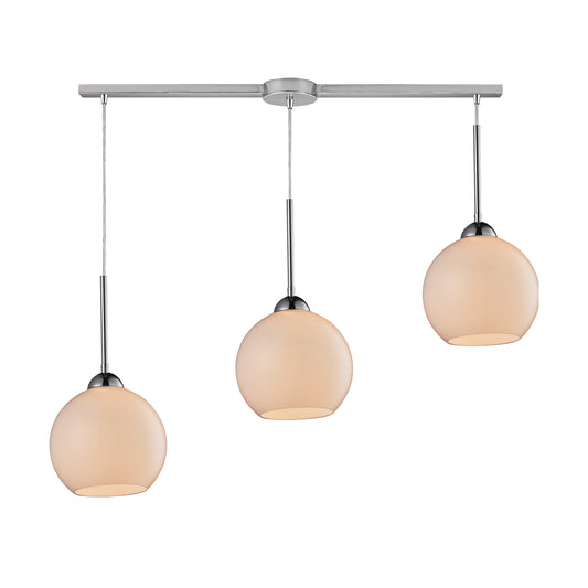 Cassandra 36" 3 Light Mini Pendant in White Glass & Polished Chrome