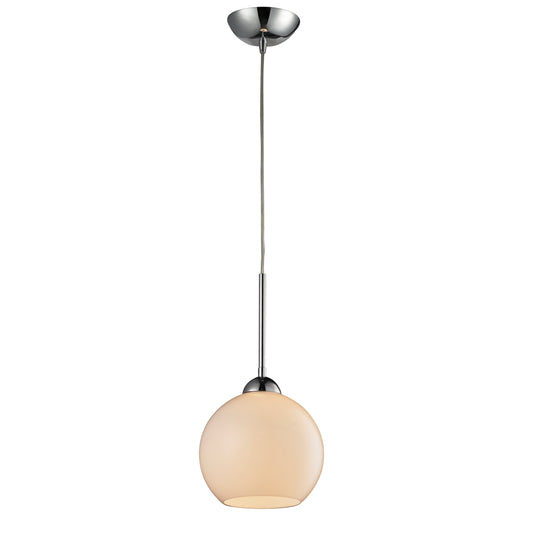 Cassandra 8" 1 Light Mini Pendant in White Glass & Polished Chrome