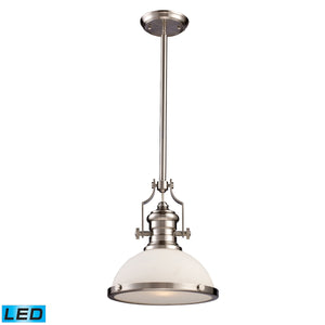 Chadwick 13' 1 Light LED Pendant in White Glass & Satin Nickel