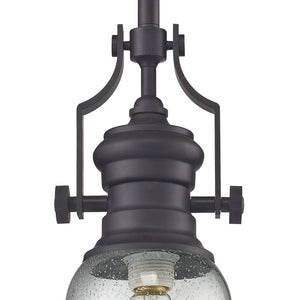 Chadwick 8' 1 Light Mini Pendant in Clear Seeded Glass & Oil Rubbed Bronze