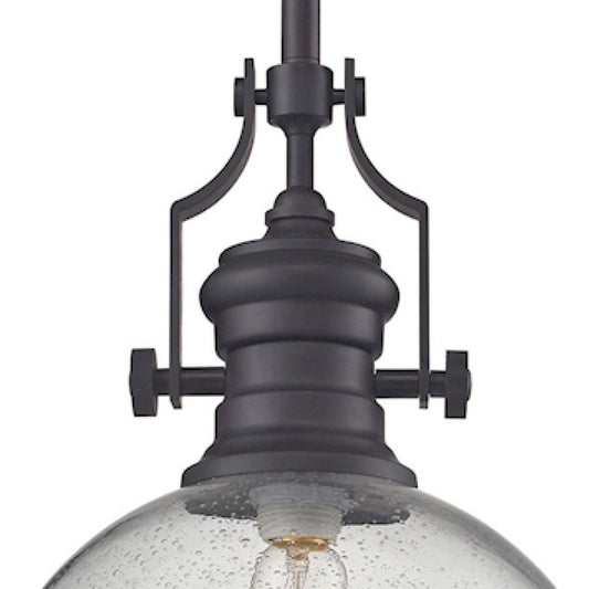 Chadwick 13" 1 Light Pendant in Clear Seeded Glass & Oil Rubbed Bronze