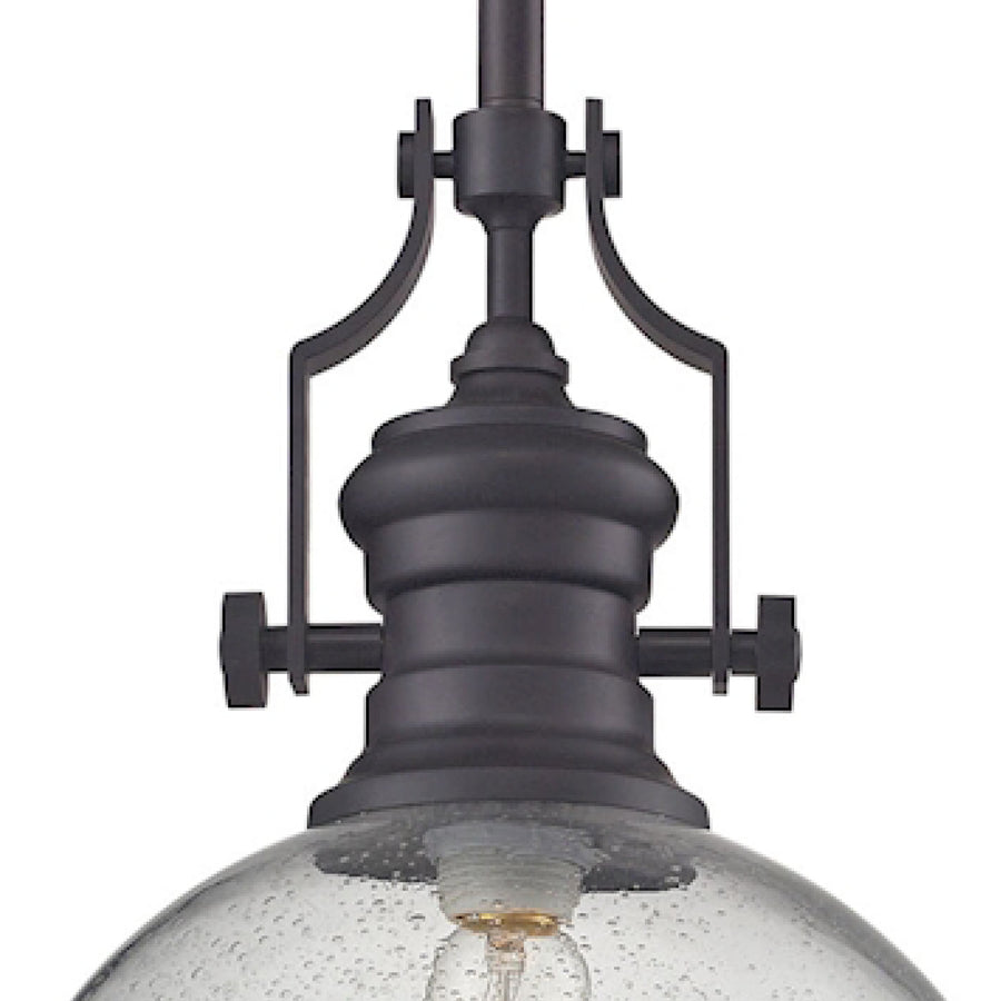 Chadwick 13' 1 Light Pendant in Clear Seeded Glass & Oil Rubbed Bronze