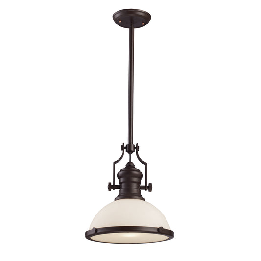 Chadwick 13" 1 Light Pendant in White Glass & Oiled Bronze