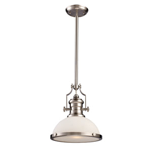 Chadwick 13' 1 Light Pendant in White Glass & Satin Nickel