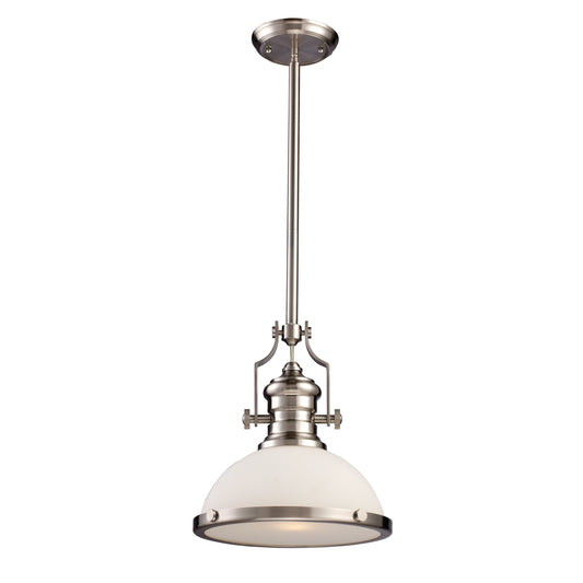 Chadwick 13" 1 Light Pendant in White Glass & Satin Nickel