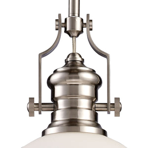 Chadwick 13' 1 Light Pendant in White Glass & Satin Nickel