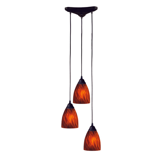 Classico 10" 3 Light Mini Pendant in Espresso Glass & Dark Rust