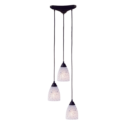 Classico 10" 3 Light Mini Pendant in Snow White Glass & Dark Rust