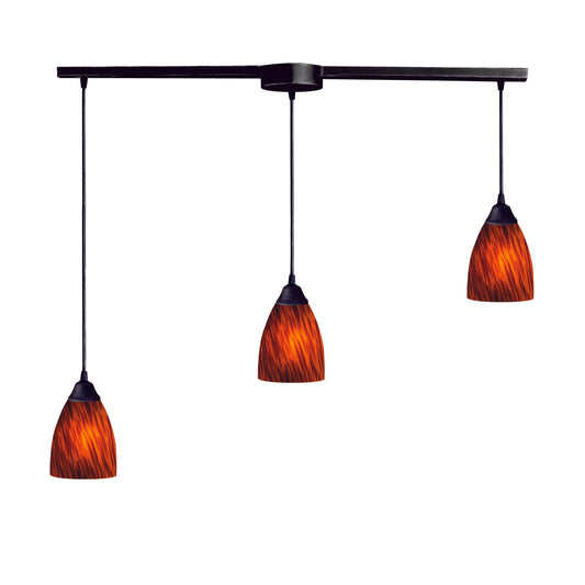 Classico 36" 3 Light Mini Pendant in Espresso Glass & Dark Rust