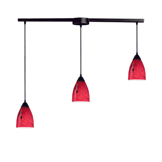 Classico 36" 3 Light Mini Pendant in Fire Red Glass & Dark Rust