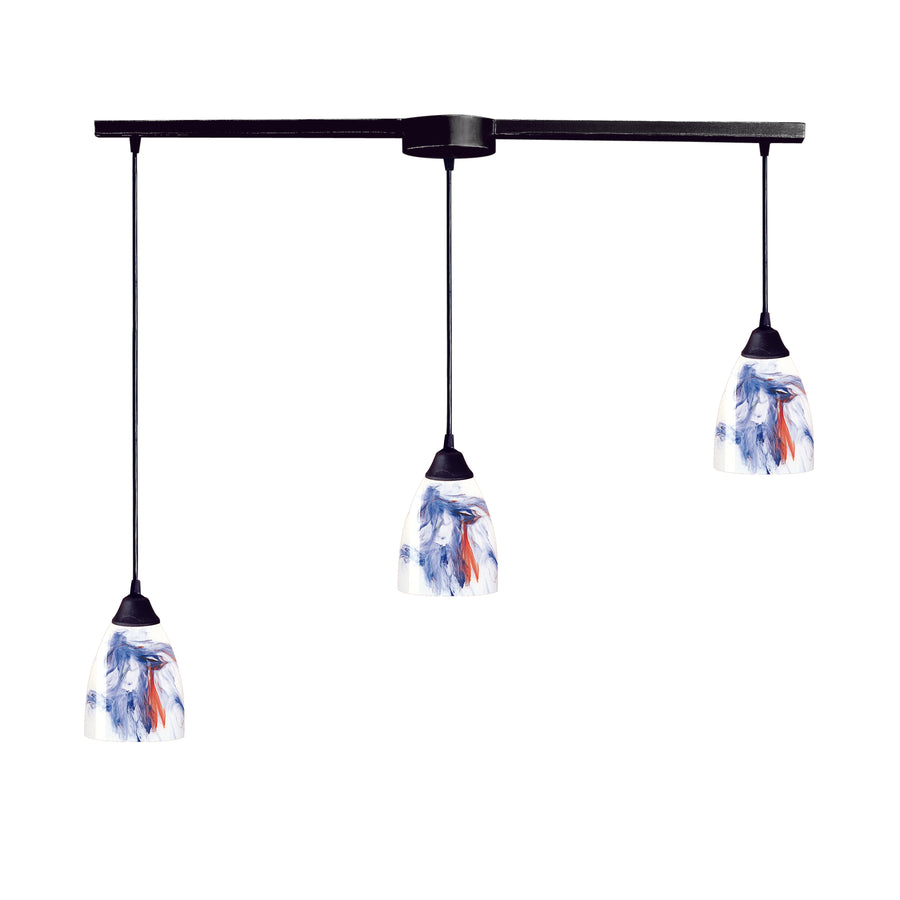 Classico 36' 3 Light Mini Pendant in Mountain Glass & Dark Rust