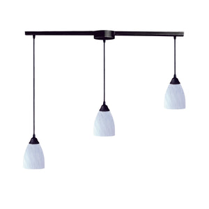 Classico 36' 3 Light Mini Pendant in Simple White Glass & Dark Rust